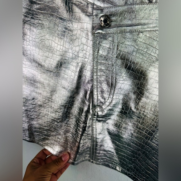 Torn by Ronny Kobo Donnie Metallic Silver Animal Print Asymmetrical Mini Skirt - Picture 4 of 11